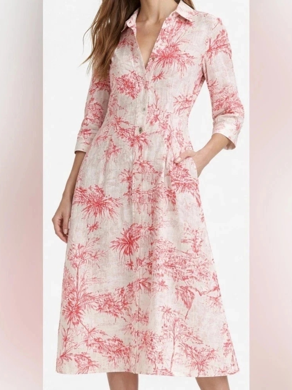 Joie Red and WhiteFloral Midi Shirt Dress